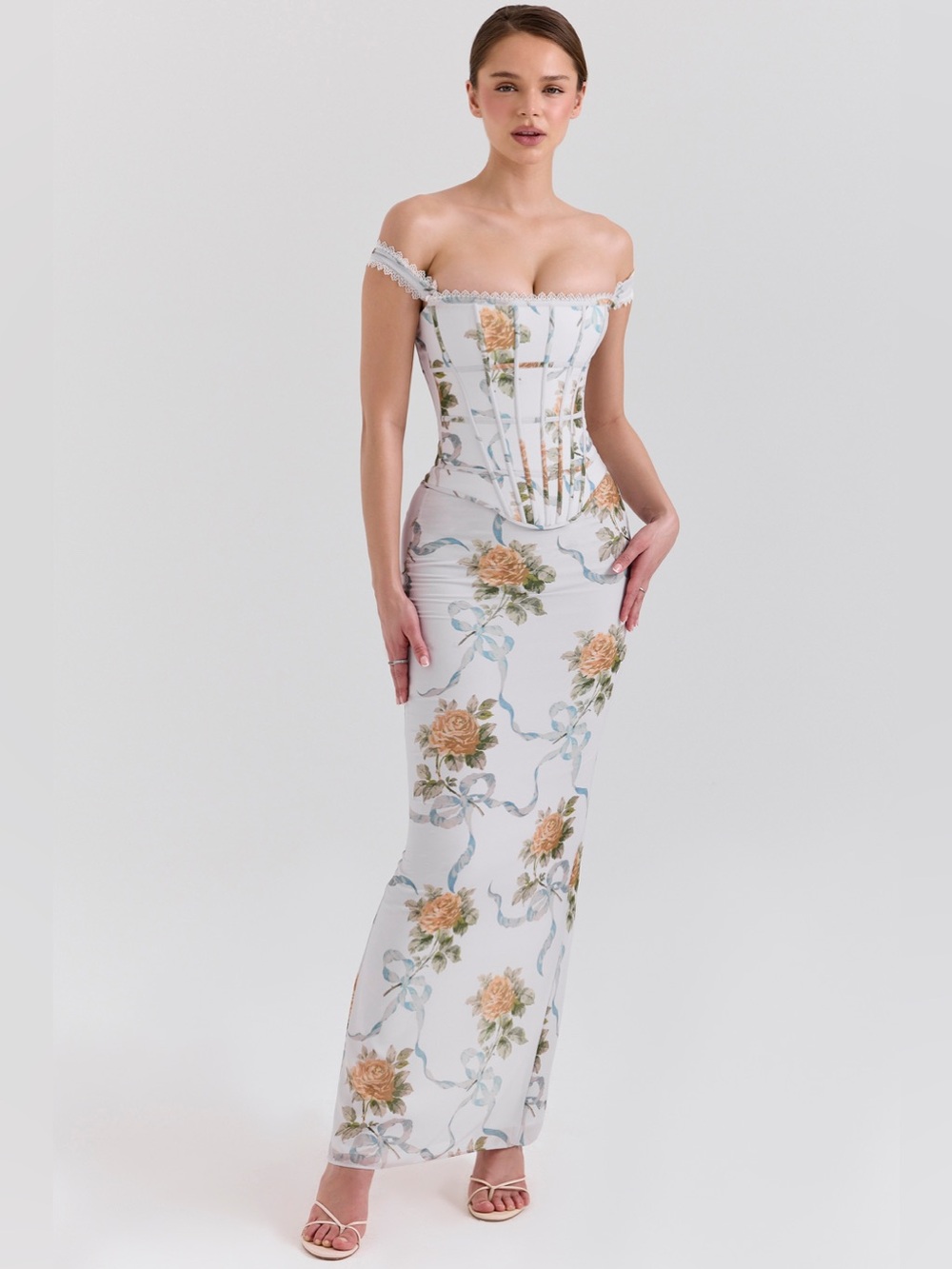 House of CB Isis dress, Size XS, Off White / Blue